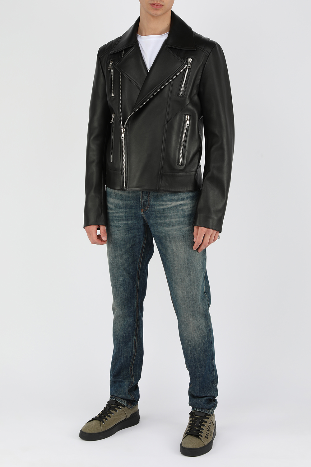 ז'קט עור מרוכסן עם כיסים